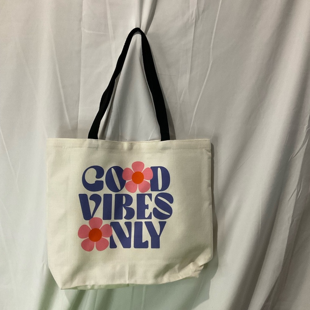 Handmade Canvas Tote Bag, Good Vibes Only , 15”X 18” X 5” Large Capacity